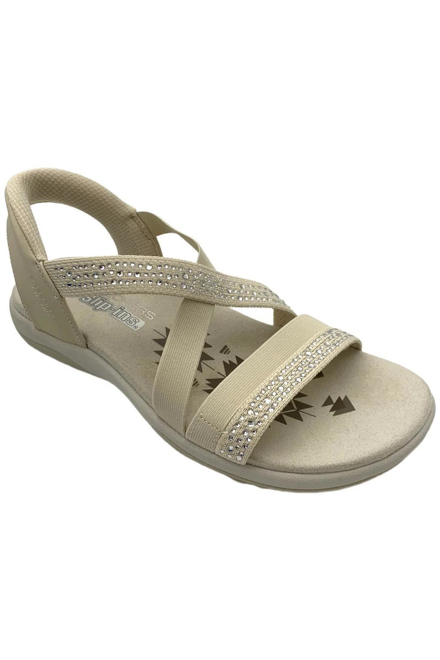 Skechers Women's Reggae Slim Summer Sparkle Sandals Natural - Medium
